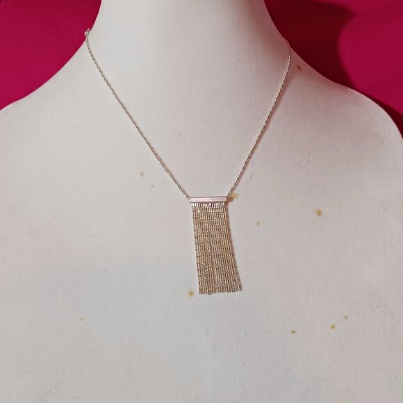 90s Vintage Sterling Silver Plated Fringe Tassel Curtain Choker Necklace - Picture 2 of 8